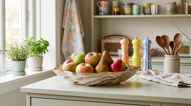 Frugtskåle stillet frem på et lyst bord