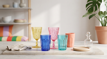 Akryl glas stillet frem på et dækket bord